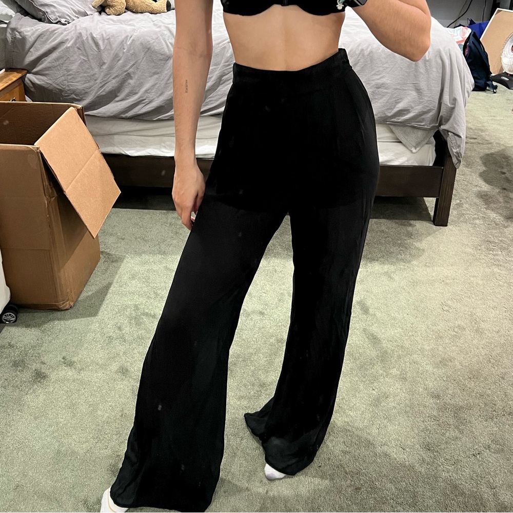BLACK HIGH WAISTED WIDE LEG TROUSER PANTS SZ SMALL